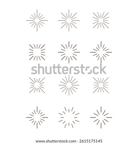 Fireworks icon Set of 12 geometric shape. Modern linear design print.  Modern abstract linear compositions and graphic design elements.