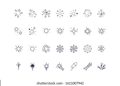 Fireworks icon set design, Celebration festival event holiday party anniversay explosion and festive theme Vector illustration