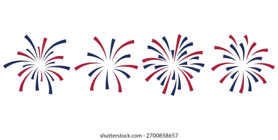 fireworks icon set on white background vector, Simple flat silhouette design of celebration explosion shapes, perfect for New Year, festival, party, and holiday decoration