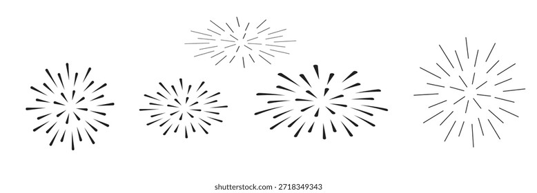Fireworks icon set vector, Abstract festive gold firework decoration art design element best for Christmas, new year, holiday, greeting card, banner, celebration party events. Illustration PNG.