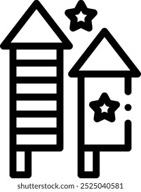 icono de fuegos artificiales. Diseño De Estilo Lineal Delgado Aislado Sobre Fondo Blanco