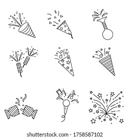 Fireworks icon vector set. confetti illustration sign collection. salute symbol. cracker logo on white background.