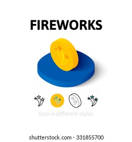 Fireworks icon, vector symbol in flat, outline and isometric style