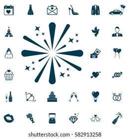 Fireworks icon, wedding set on white background. Vector illustration