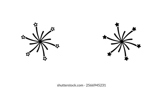 Fireworks icons. black and white vector set.