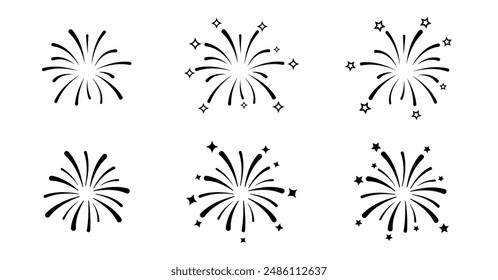 Fireworks icons. Firework sunburst icon set. Celebration and holiday icons. Vector illustrator