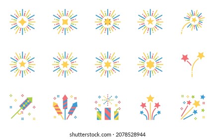  Fireworks  Icons Flat  Vector Illustration , celebration, sparkle, party