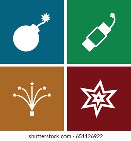 Fireworks icons set. set of 4 fireworks filled icons such as explosion, firework