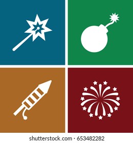 Fireworks icons set. set of 4 fireworks filled icons such as explosion, fireworks