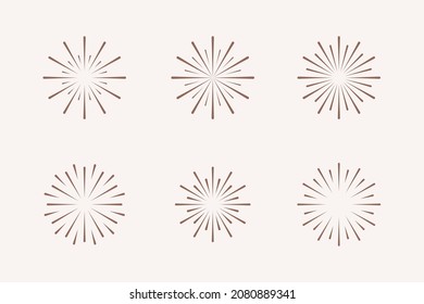 Fireworks icons. Set of 6 geometric shape. Modern linear design print.  Modern abstract linear compositions and graphic design elements.