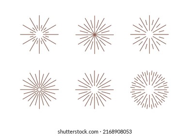 Fireworks icons. Set of 6 geometric shape. Modern linear design print.  Modern abstract linear compositions and graphic design elements.