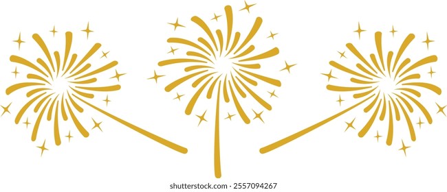 Fireworks icons set. Holiday fireworks with stars and sparks. Fire work collection Vector for Celebration, Party Icon, Anniversary, New Year Event, banner, website. Festival colorful fireworks.