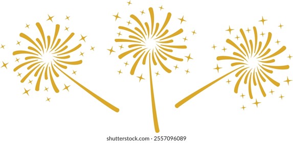 Fireworks icons set. Holiday fireworks with stars and sparks. Fire work collection Vector for Celebration, Party Icon, Anniversary, New Year Event, banner, website. Festival colorful fireworks.