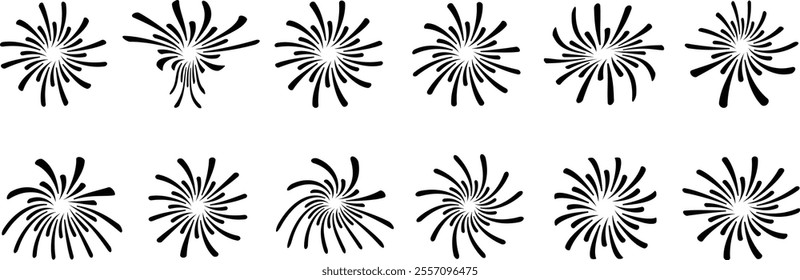 Fireworks icons set. Holiday fireworks with stars and sparks. Fire work collection Vector for Celebration, Party Icon, Anniversary, New Year Event, banner, website. Festival colorful fireworks.