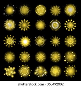 Fireworks Icons Set - Isolated On Black Background - Vector Illustration, Graphic Design, Editable For Your Design 