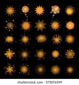 Fireworks Icons Set - Isolated On Black Background - Vector Illustration, Graphic Design, Editable For Your Design