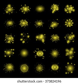 Fireworks Icons Set - Isolated On Black Background - Vector Illustration, Graphic Design, Editable For Your Design