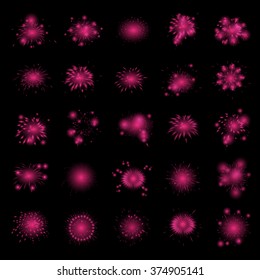 Fireworks Icons Set - Isolated On Black Background - Vector Illustration, Graphic Design, Editable For Your Design