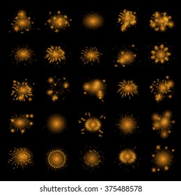 Fireworks Icons Set - Isolated On Black Background - Vector Illustration, Graphic Design, Editable For Your Design