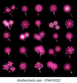 Fireworks Icons Set - Isolated On Black Background - Vector Illustration, Graphic Design, Editable For Your Design