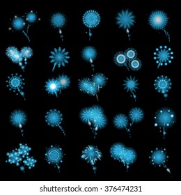 Fireworks Icons Set - Isolated On Black Background - Vector Illustration, Graphic Design, Editable For Your Design