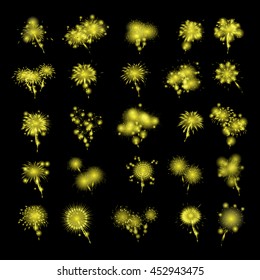 Fireworks Icons Set - Isolated On Black Background - Vector Illustration, Graphic Design, Editable For Your Design