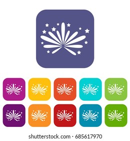 Fireworks icons set vector illustration in flat style in colors red, blue, green, and other