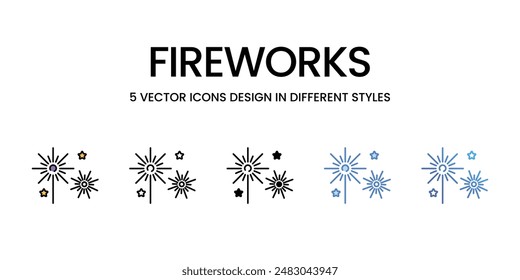 Iconos de fuegos artificiales conjunto de Vector ilustración de stock.