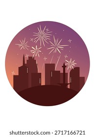 Feuerwerk Illustration Hintergrund einfache flache Stil Nacht Hintergrund. Feuerwerk Festivalnacht. Partyhintergrund