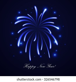Fireworks illustration, blue  background with firework show