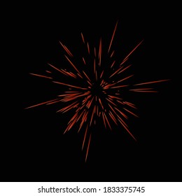 Realistic Colourful fireworks.  Vector illustration. Dynamic style. Abstract explosion, speed motion lines from the middle. Vector illustration.