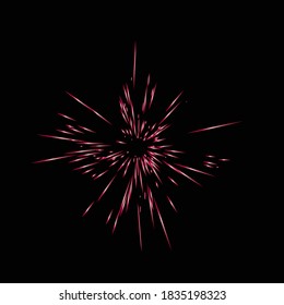 Realistic Colourful fireworks.  Vector illustration. Dynamic style. Abstract explosion, speed motion lines from the middle. Vector illustration.