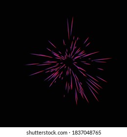 Realistic Colourful fireworks.  Vector illustration. Dynamic style. Abstract explosion, speed motion lines from the middle. Vector illustration.