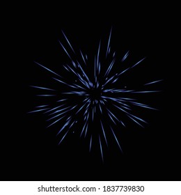 Realistic Colourful fireworks.  Vector illustration. Dynamic style. Abstract explosion, speed motion lines from the middle. Vector illustration.