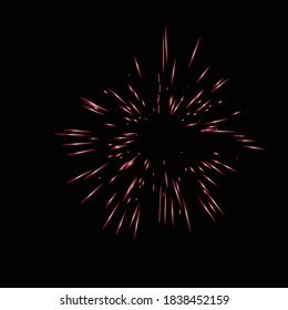 Realistic Colourful fireworks.  Vector illustration. Dynamic style. Abstract explosion, speed motion lines from the middle. Vector illustration.