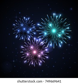 Fireworks illustration. Happy New Year 2018 concept. Christmas fireworks explosion for Your business project. Vector Illustration