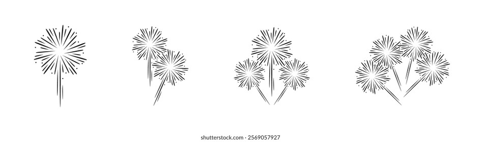 Fireworks illustration. Fireworks sparks. Pyrotechnics show. Fireworks explosion vector illustration. Beautiful light performance