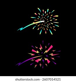 Fireworks illustrations vector set for celebration and festive events with abstract shapes on isolated background