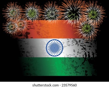 fireworks with indian flag isolated on black