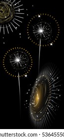 Fireworks isolated on black background - vertical banner