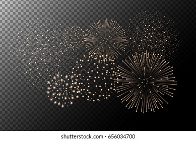 Fireworks isolated on transparent background. Independence day concept. Festive and holidays background. Vector illustration