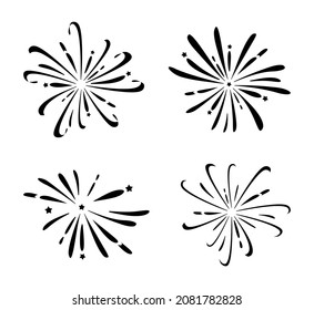 Fireworks isolated on a white background. A set of festive fireworks. Vector illustration.