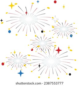 Fireworks isolated on white background. Vector festive background. Happy New Year