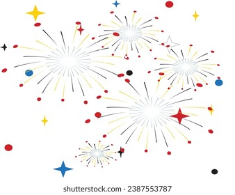 Fireworks isolated on white background. Vector festive background. Happy New Year