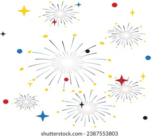 Fireworks isolated on white background. Vector festive background. Happy New Year