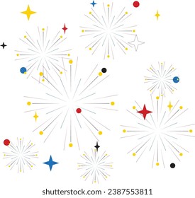 Fireworks isolated on white background. Vector festive background. Happy New Year