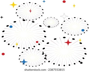 Fuegos artificiales aislados en fondo blanco. Fondo festivo vectorial. Feliz Año Nuevo