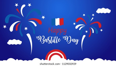 Fireworks Lettering 14th july happy bastille day with blue background