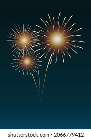 Fireworks lighting on dark sky. Graphic vector