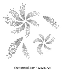Fireworks. Like swirls of sparks.Line graph. Vector shapes look like comets.Black and white pattern of round shapes. A template for a print fabric, wrapping paper, textiles.
